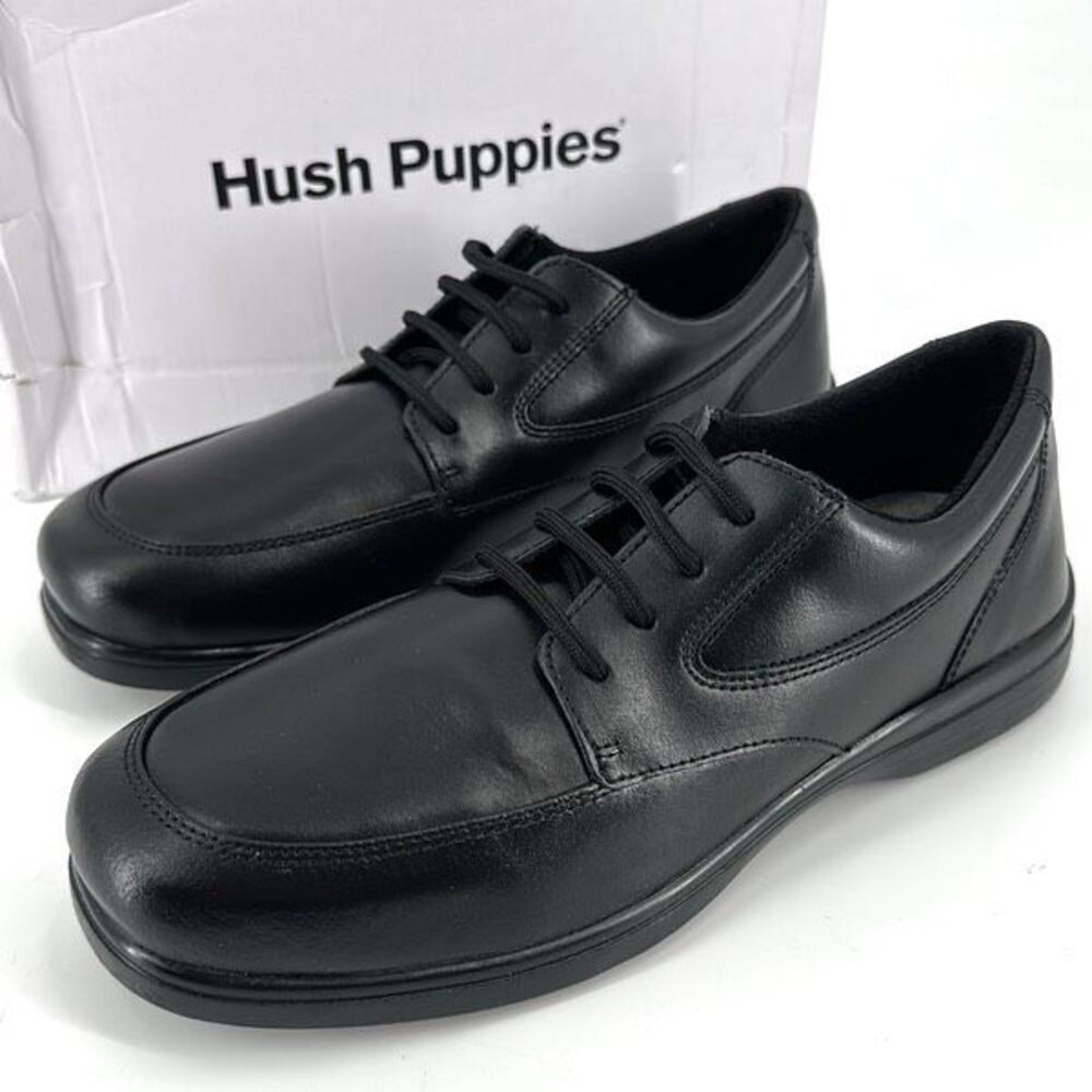 NIB Hush Puppies Ty Big Boys Leather Lace Up Oxford Dress Shoes Black‎ Size 6.5M